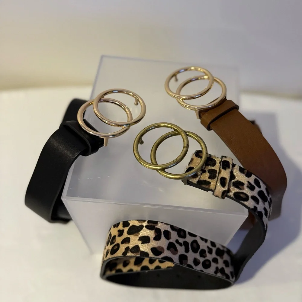 Stylish Women's Belt Set - Black, Brown, Leopard